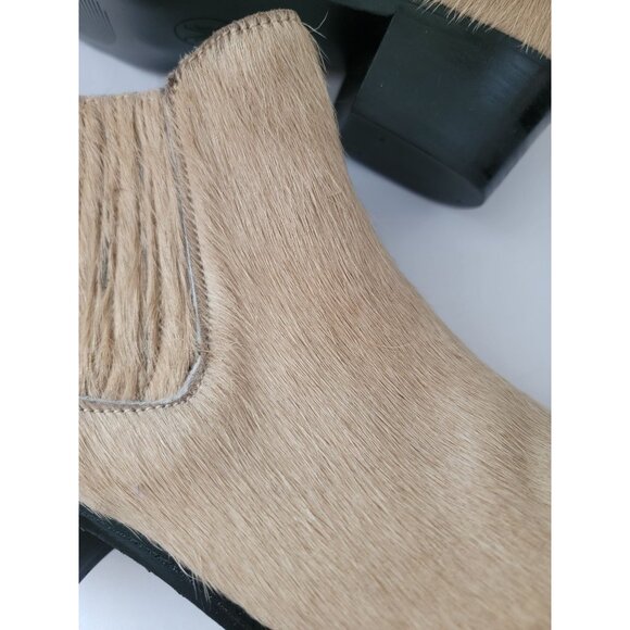 MODERN VICE Beige Calf Hair Ankle Boots With Low Block Heel Women's Sz 38.5 - Picture 6 of 9
